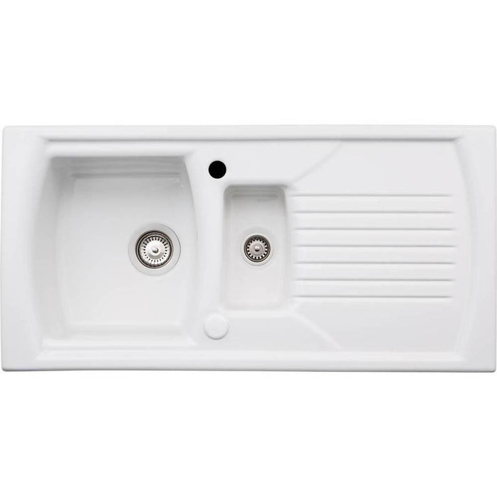 Abode Milford 1.5 Bowel & Drainer Ceramic Inset Sink - White - Unbeatable Bathrooms