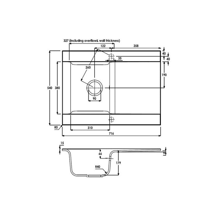 Abode Aspekt 1 Bowel & Drainer Granite Inset Sink - White - Unbeatable Bathrooms