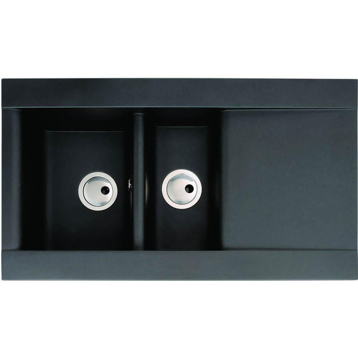 Abode Aspekt 1.5 Bowel & Drainer Granite Inset Sink - Black Metallic - Unbeatable Bathrooms