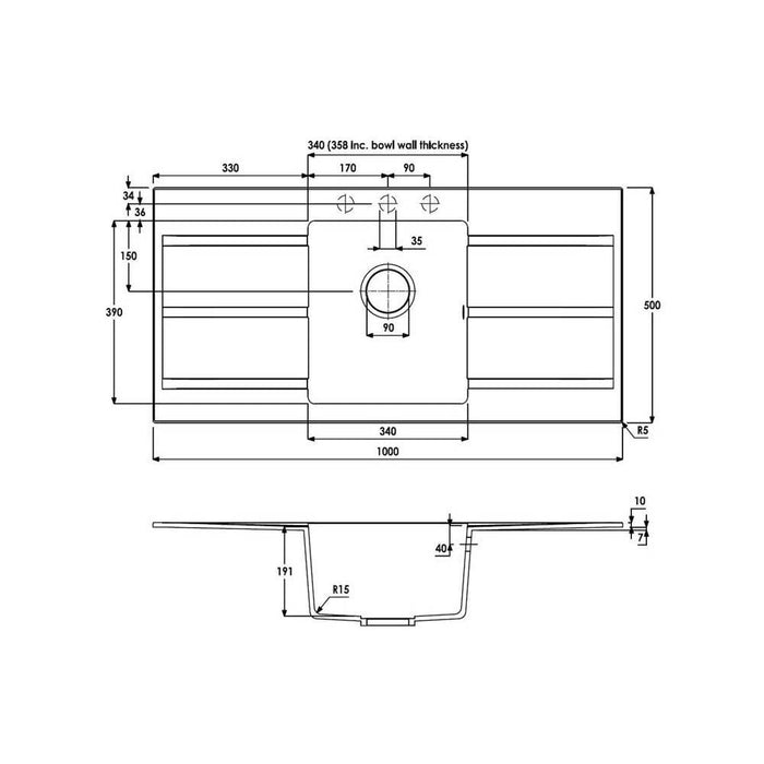 Abode Zero 1 Bowel & Double Drainer Granite Inset Sink - Unbeatable Bathrooms