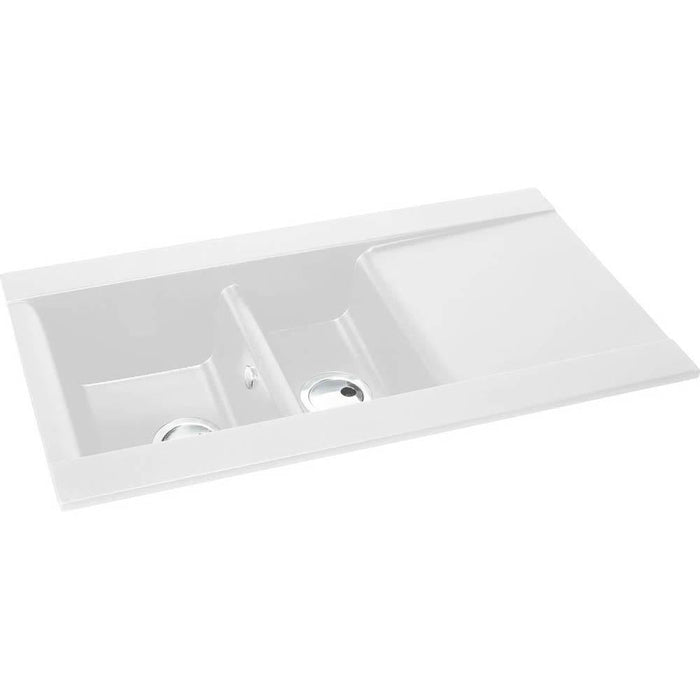 Abode Aspekt 1.5 Bowel & Drainer Granite Inset Sink - White - Unbeatable Bathrooms