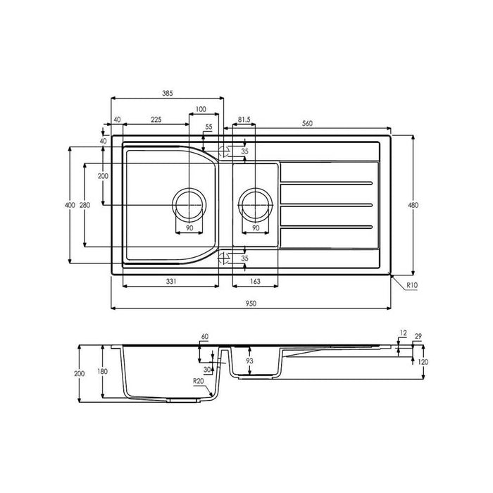 Abode Oriel 1.5 Bowel & Drainer Granite Inset Sink - Unbeatable Bathrooms