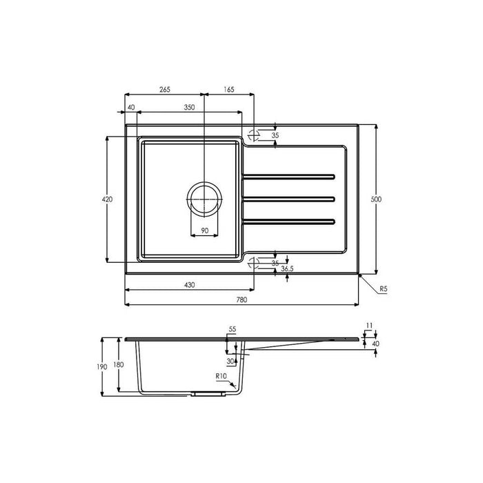 Abode Xcite 1 Bowel & Drainer Granite Inset Sink - Frost White - Unbeatable Bathrooms