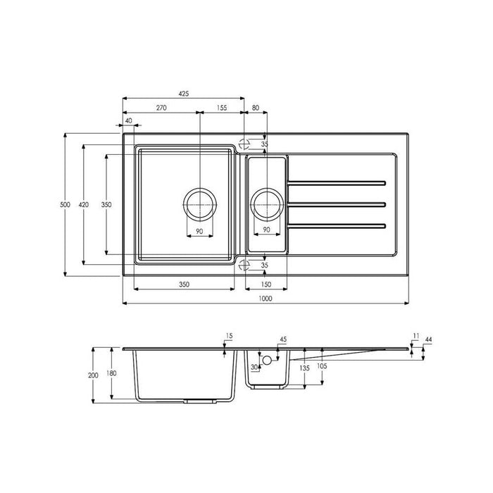 Abode Xcite 1.5 Bowel & Drainer Granite Inset Sink - Frost White - Unbeatable Bathrooms