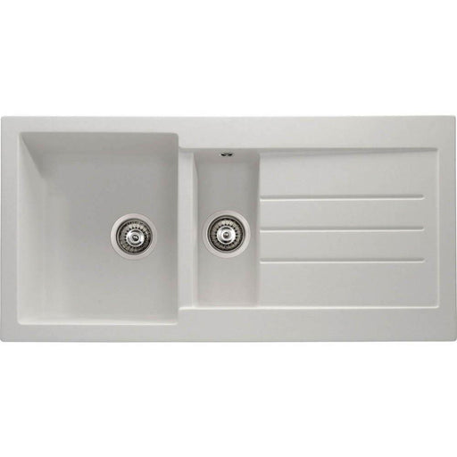 Abode Xcite 1.5 Bowel & Drainer Granite Inset Sink - Frost White - Unbeatable Bathrooms