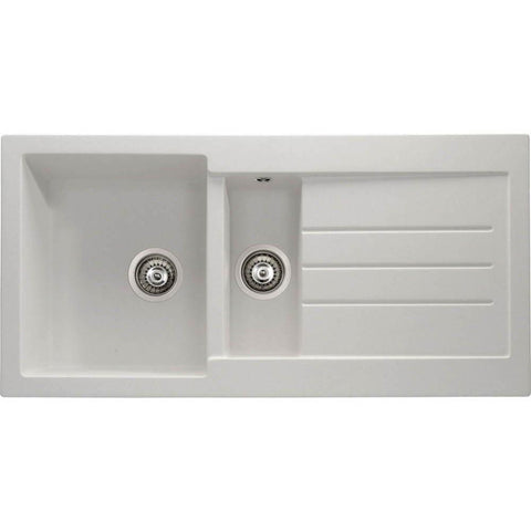 Abode Xcite 1.5 Bowel & Drainer Granite Inset Sink - Frost White - Unbeatable Bathrooms