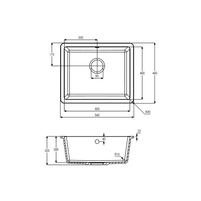 Abode Matrix Sq GR15 Large 1 Bowel Granite Inset/Undermount Sink - Unbeatable Bathrooms
