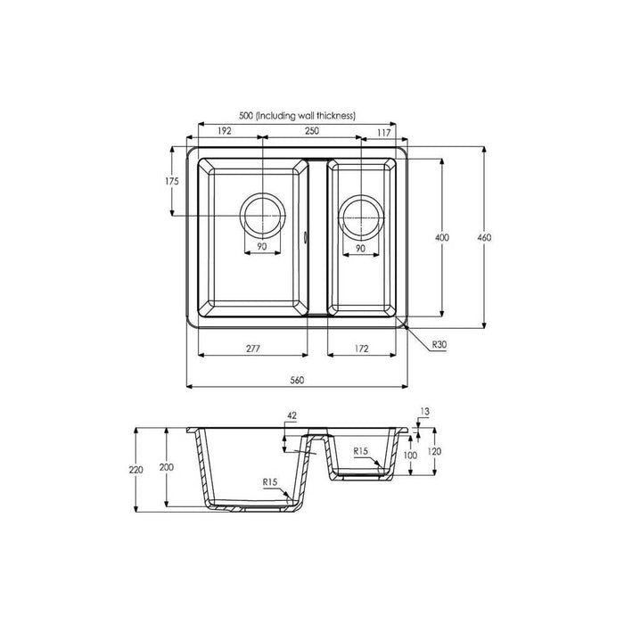 Abode Matrix Sq GR15 1.5 Bowel Granite Inset/Undermount Sink - Unbeatable Bathrooms