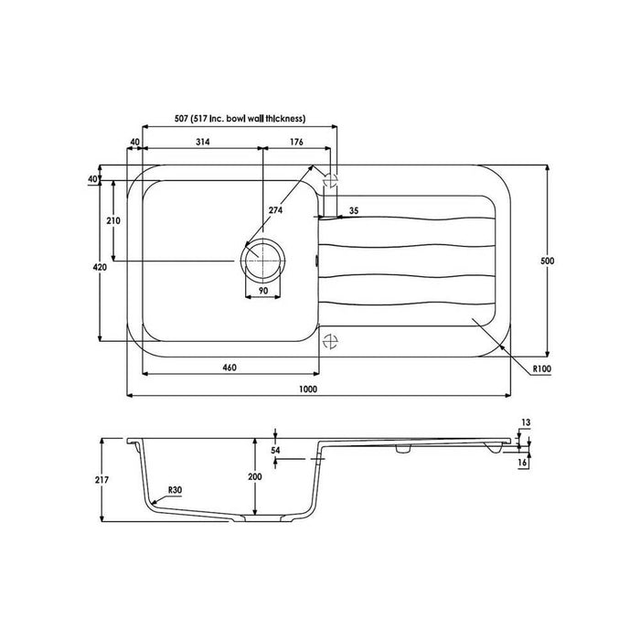 Abode Dune 1 Bowel & Drainer Granite Inset Sink - Unbeatable Bathrooms