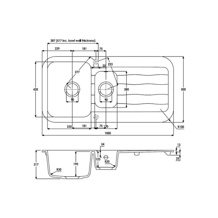 Abode Dune 1.5 Bowel & Drainer Granite Inset Sink - Unbeatable Bathrooms