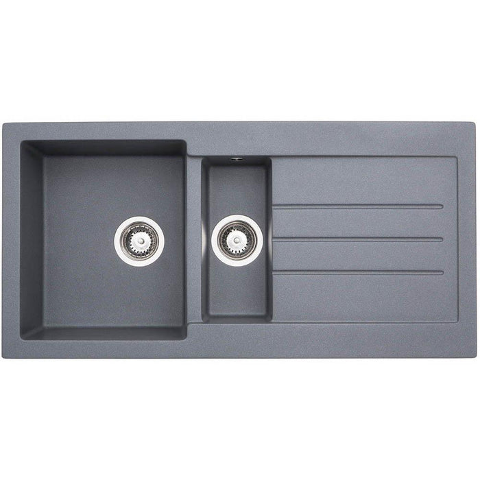 Abode Xcite 1.5 Bowel & Drainer Granite Inset Sink - Grey Metallic - Unbeatable Bathrooms