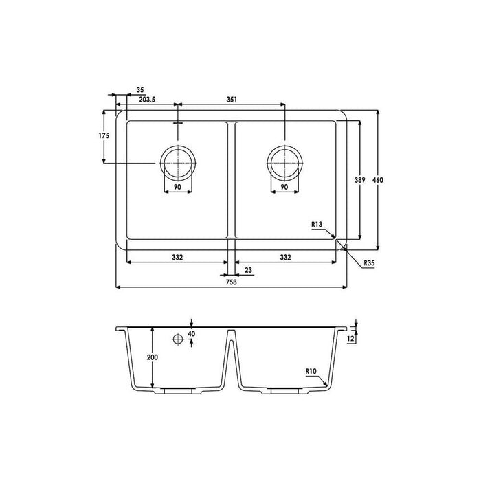 Abode Matrix Sq GR15 2 Bowel Granite Undermount Sink - Unbeatable Bathrooms