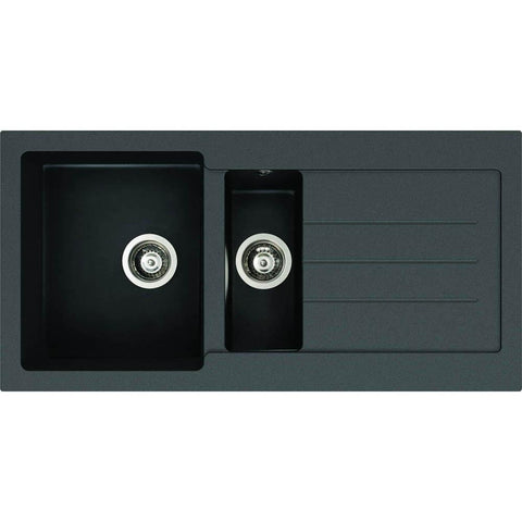 Abode Xcite 1.5 Bowel & Drainer Granite Inset Sink - Black Metallic - Unbeatable Bathrooms