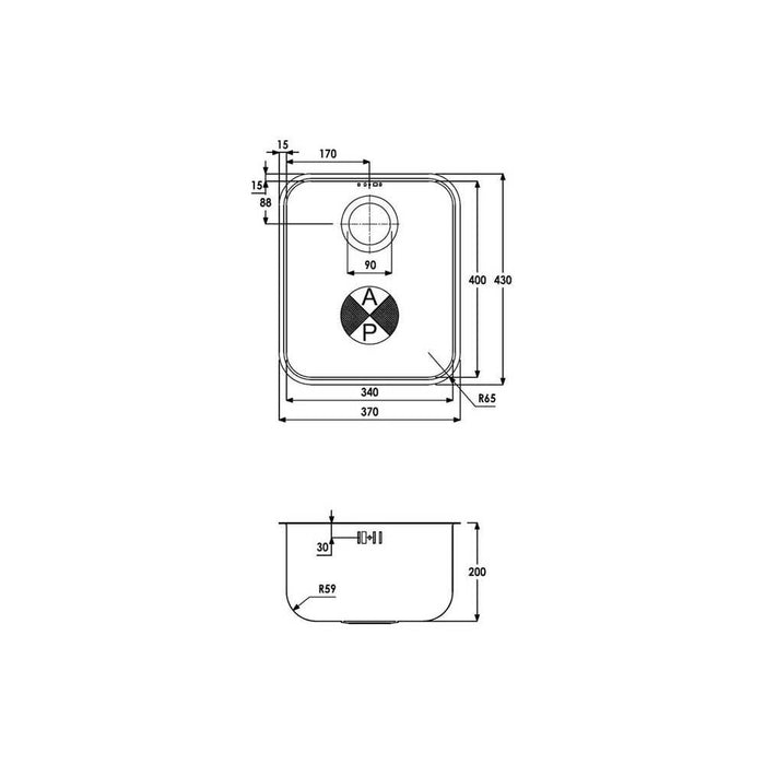 Abode Matrix R50 1 Bowel 340mm Undermount Sink - Stainless Steel - Unbeatable Bathrooms