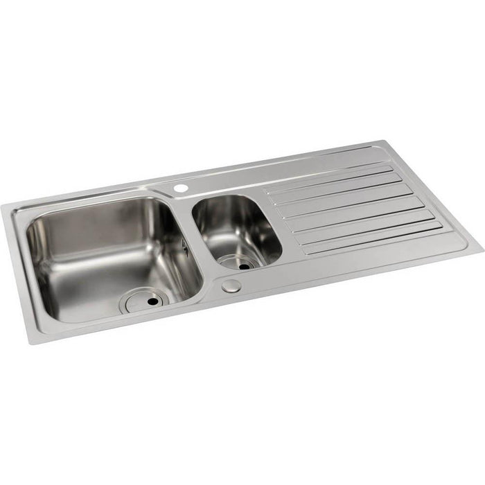 Abode Connekt Flushfit 1.5 Bowel & Drainer Inset Sink - Stainless Steel - Unbeatable Bathrooms
