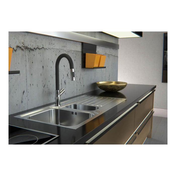 Abode Connekt Flushfit 1.5 Bowel & Drainer Inset Sink - Stainless Steel - Unbeatable Bathrooms