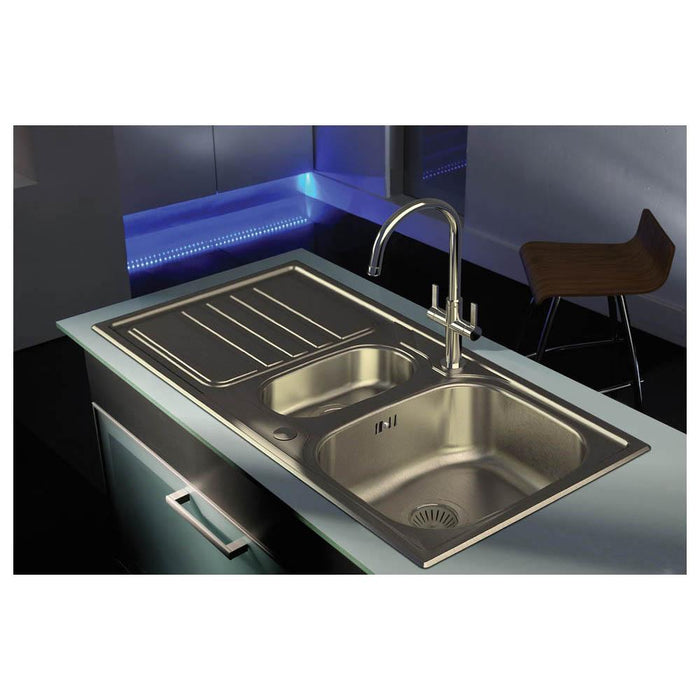 Abode Mikro 1.5 Bowel & Drainer Inset Sink (Boxed inc. wastes) - Stainless Steel - Unbeatable Bathrooms