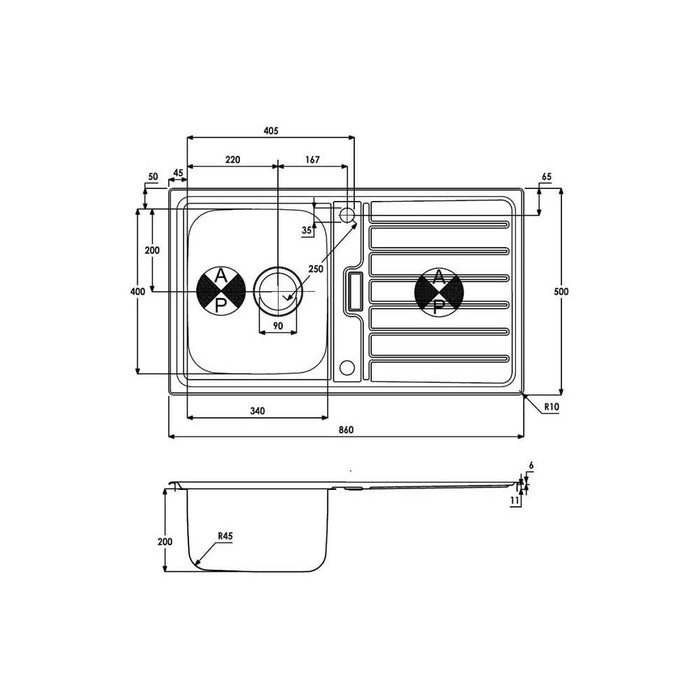 Abode Neron Compact 1 Bowel & Drainer Inset Sink - Stainless Steel - Unbeatable Bathrooms