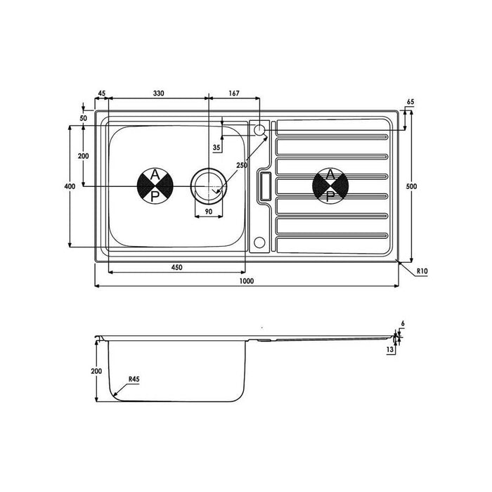 Abode Neron 1 Bowel & Drainer Inset Sink - Stainless Steel - Unbeatable Bathrooms