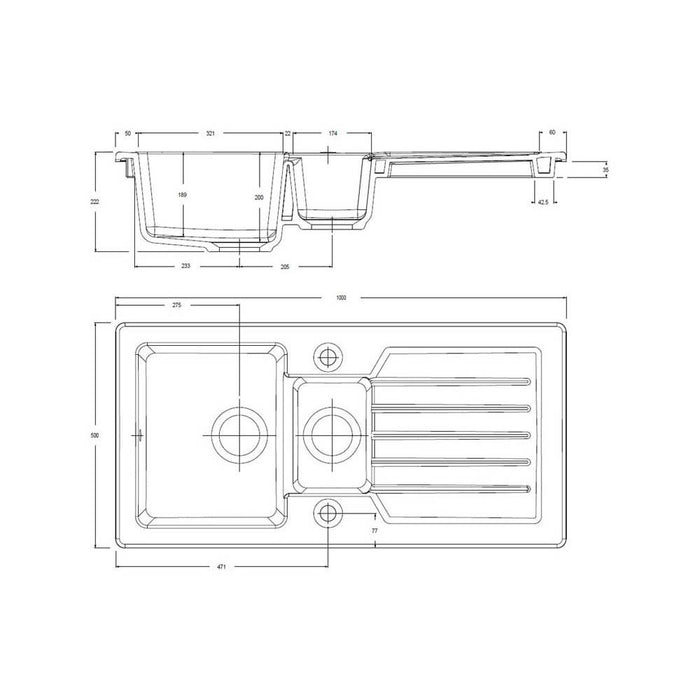 Prima 1.5B 1D Reversible Inset Ceramic Sink - White - Unbeatable Bathrooms