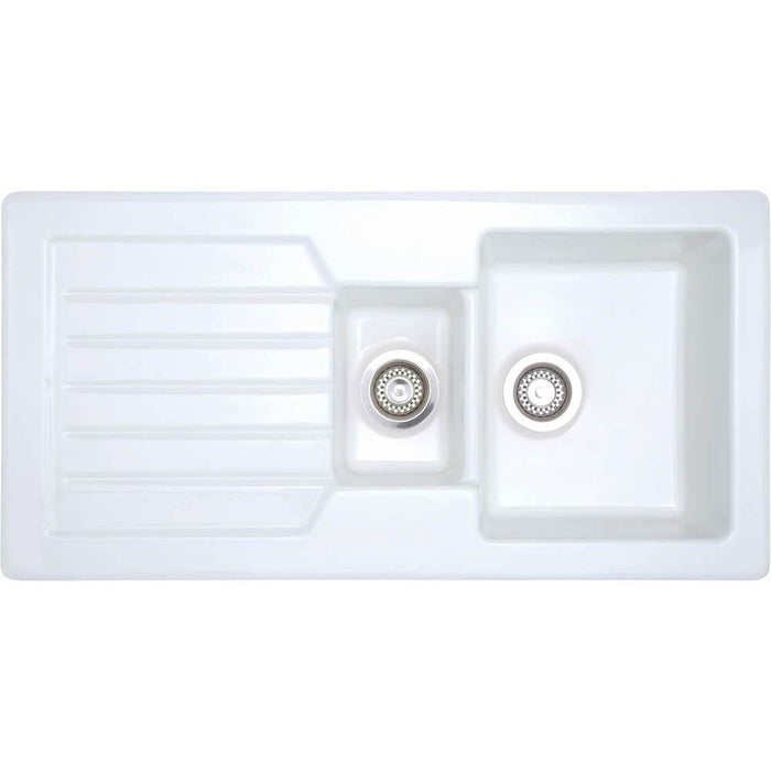 Prima 1.5B 1D Reversible Inset Ceramic Sink - White - Unbeatable Bathrooms