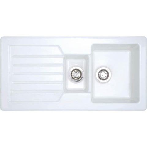Prima 1.5B 1D Reversible Inset Ceramic Sink - White - Unbeatable Bathrooms