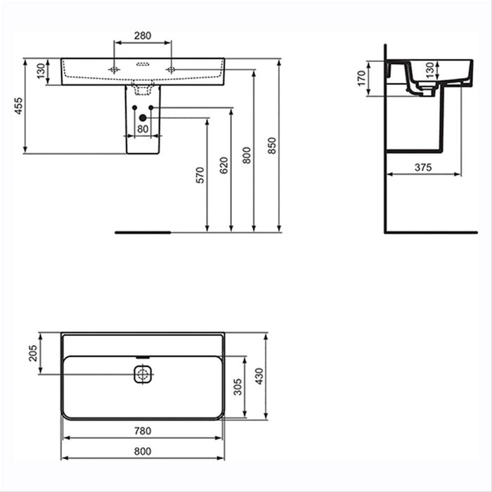 Sottini Fusaro / Ideal Standard Strada II 800mm Vanity Unit - Wall Hung 2 Drawer Unit - Matt Grey Anthracite - Unbeatable Bathrooms