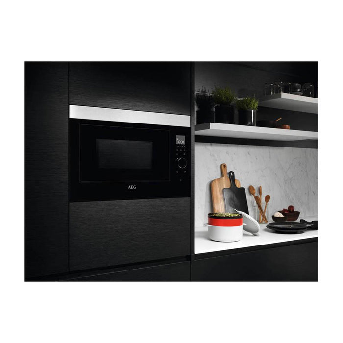 AEG MBE2658DEM Built In Microwave & Grill - Black & Stainless Steel - Unbeatable Bathrooms