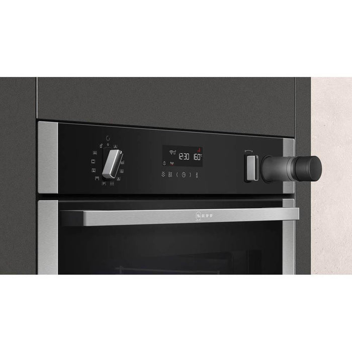 Neff N50 B4AVH1AH0B Stainless Steel Built In Single Slide and Hide Electric Oven with Steam - Unbeatable Bathrooms