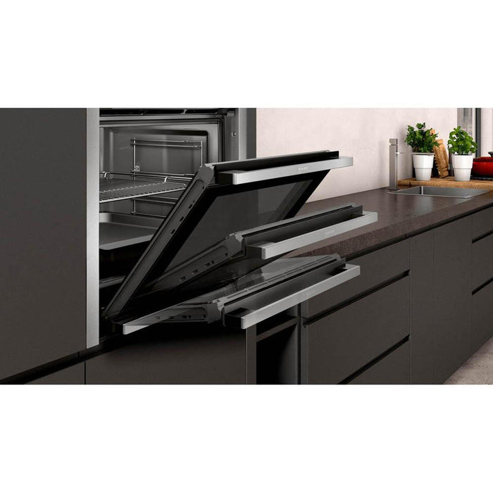 Neff N50 B4AVH1AH0B Stainless Steel Built In Single Slide and Hide Electric Oven with Steam - Unbeatable Bathrooms