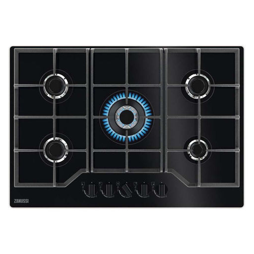 Zanussi ZGGN755K 75cm Black Gas on Glass Hob - Unbeatable Bathrooms