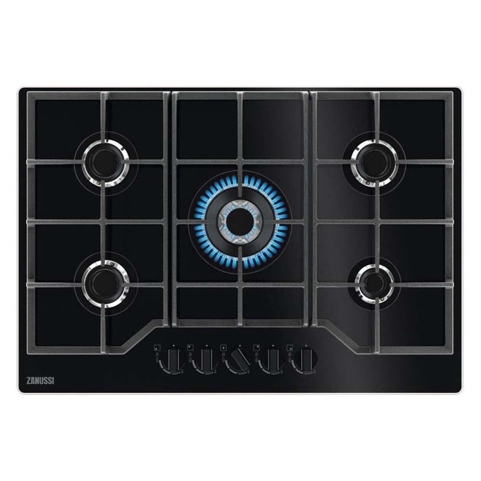 Zanussi ZGGN755K 75cm Black Gas on Glass Hob - Unbeatable Bathrooms