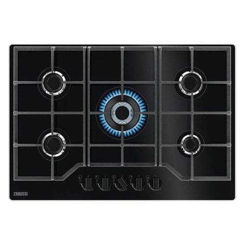 Zanussi ZGGN755K 75cm Black Gas on Glass Hob - Unbeatable Bathrooms
