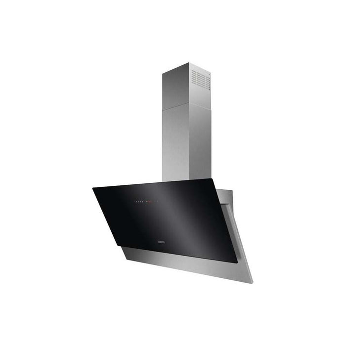 Zanussi Angled Stainless Steel and Black Glass Chimney Hood - Unbeatable Bathrooms
