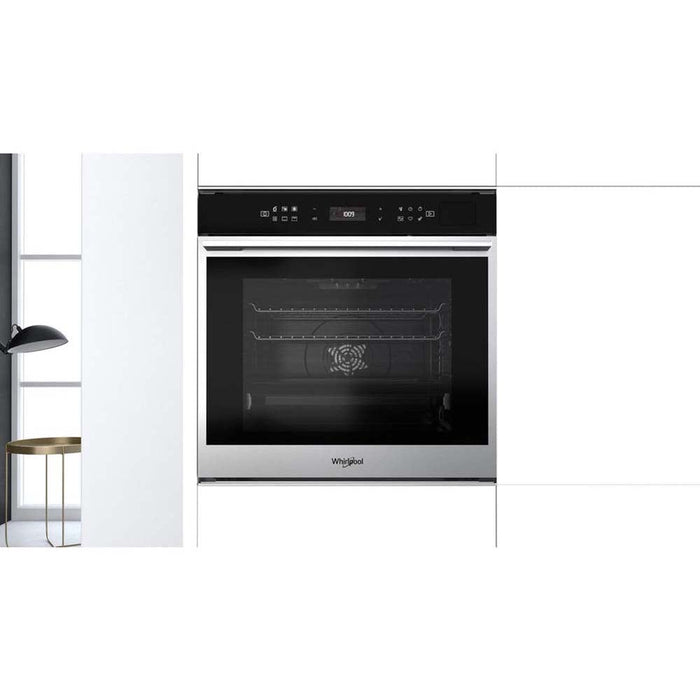 Whirlpool W7 OM4 4BPS1 P Built In Black and Stainless Steel Single Pyrolytic Oven - Unbeatable Bathrooms