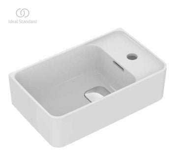 Ideal Standard Strada II 450mm 1TH Cloakroom Wall Hung Basin with Overflow & Integral Clicker Waste - RH - Unbeatable Bathrooms