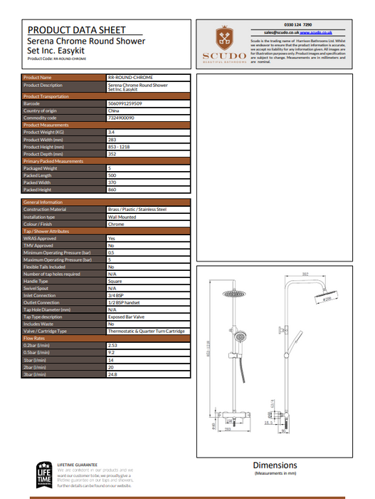 Scudo Serena Chrome Round Shower Set Inc. Easykit - Unbeatable Bathrooms