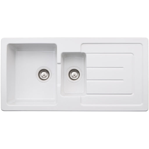 Abode Acton 1.5B & Drainer Ceramic Inset Sink - White - Unbeatable Bathrooms