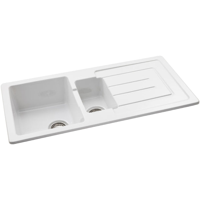 Abode Acton 1.5B & Drainer Ceramic Inset Sink - White - Unbeatable Bathrooms