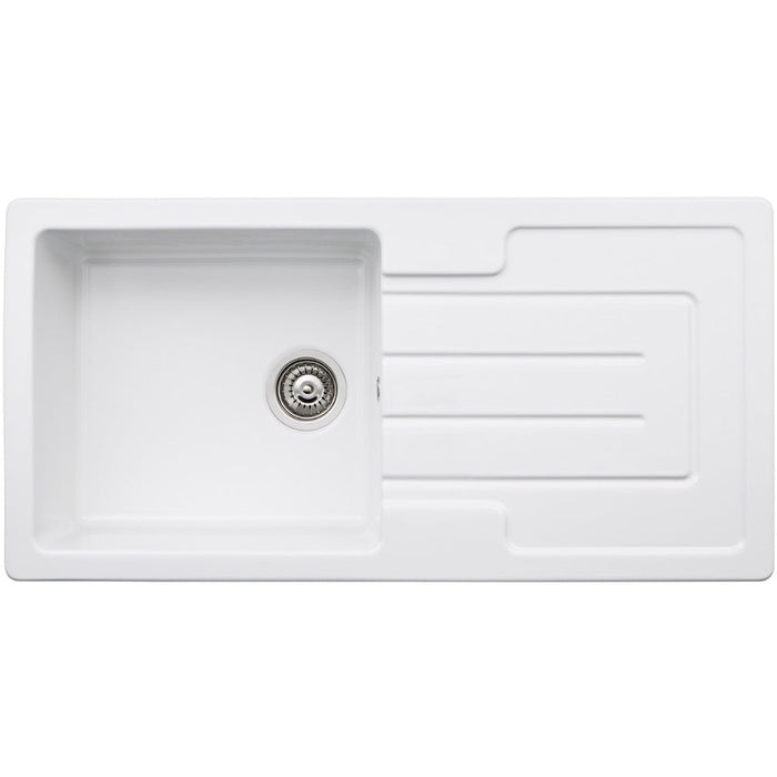 Abode Acton 1B & Drainer Ceramic Inset Sink - White - Unbeatable Bathrooms