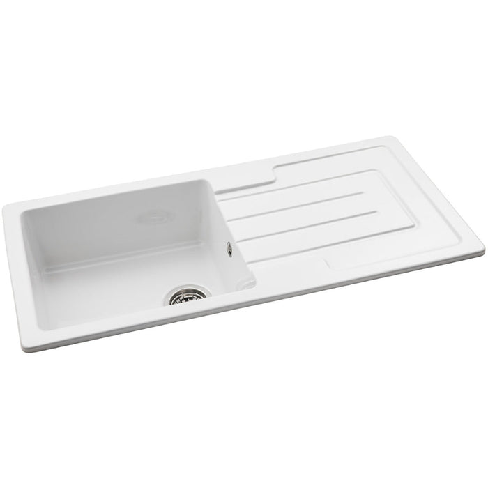 Abode Acton 1B & Drainer Ceramic Inset Sink - White - Unbeatable Bathrooms