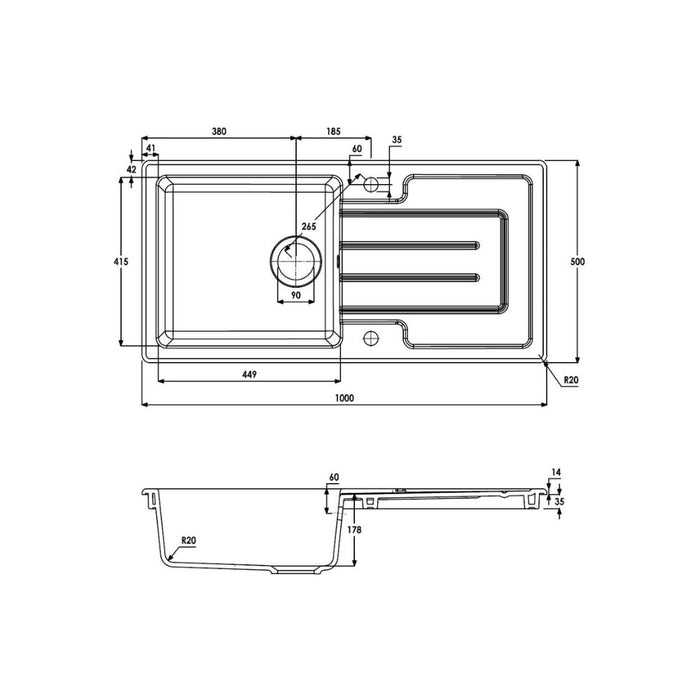 Abode Acton 1B & Drainer Ceramic Inset Sink - White - Unbeatable Bathrooms