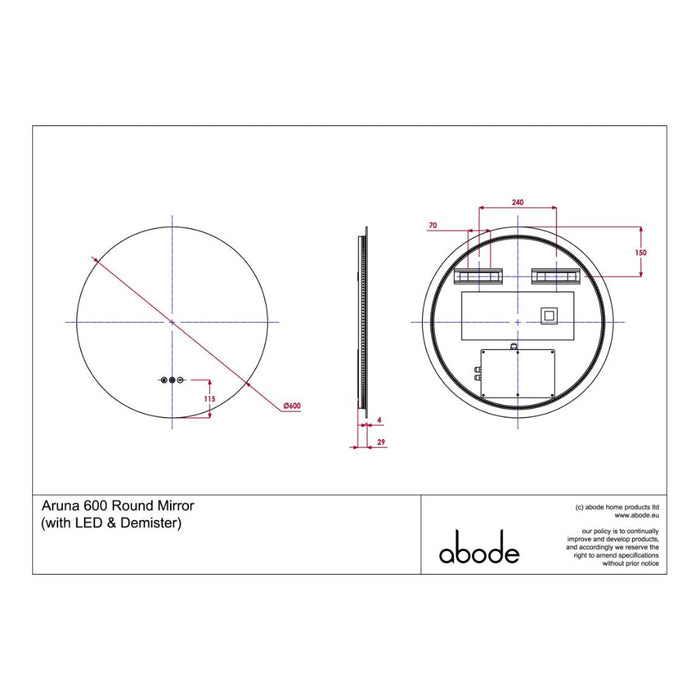 Abode Aruna 600mm Frameless Round LED Mirror - Unbeatable Bathrooms