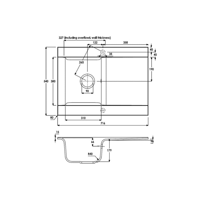 Abode Aspekt 1B & Drainer Granite Inset Sink - White - Unbeatable Bathrooms