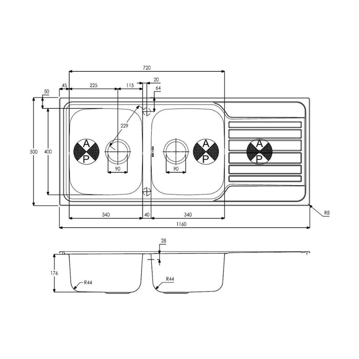 Abode Connekt 2B & Drainer Inset Sink - St/Steel - Unbeatable Bathrooms