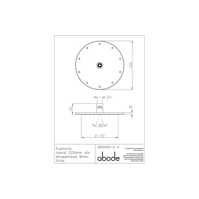 Abode Euphoria 225x225x8mm Circular Showerhead - Unbeatable Bathrooms