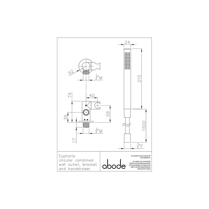 Abode Euphoria Circular Wall Outlet Handset & Bracket Set - Unbeatable Bathrooms