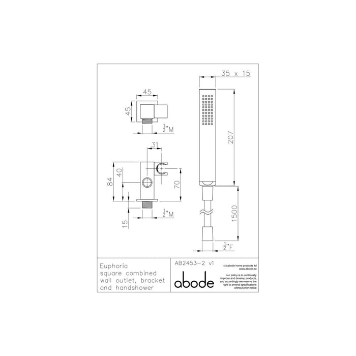 Abode Euphoria Square Wall Outlet Handset & Bracket Set - Chrome - Unbeatable Bathrooms