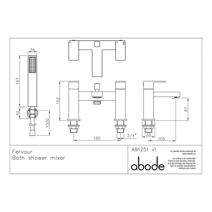 Abode Fervour Deck Mounted Bath Shower Mixer - Chrome - Unbeatable Bathrooms