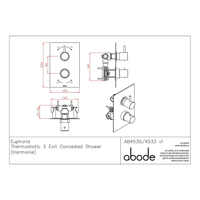 Abode Harmonie Concealed Shower (2 Exit) - Chrome - Unbeatable Bathrooms